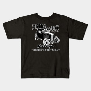 Pride and Joy Hot Rod Garage for dark backgrounds Kids T-Shirt